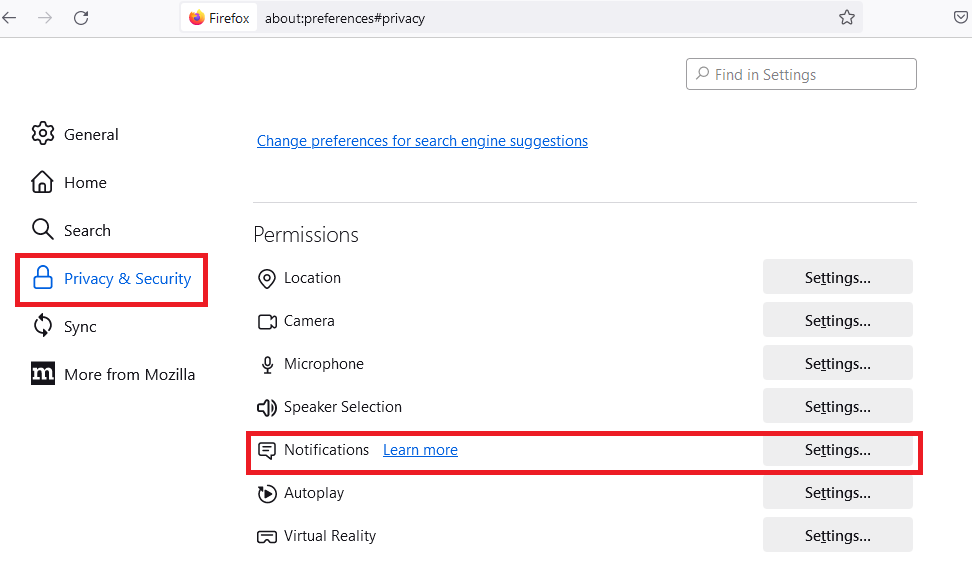 browser setting for turn off virus notification